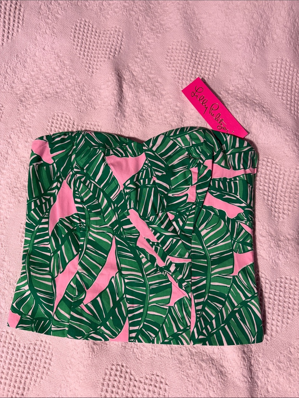 Lilly Pulitzer Pink & Green Palm-Leaf Strapless Bustier